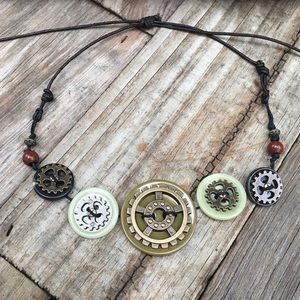 Hand made adjustable length steam punk choker style necklace.